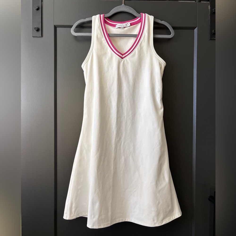 Sincerely Jules Athletic Dress | White with Pink Stripe Trim